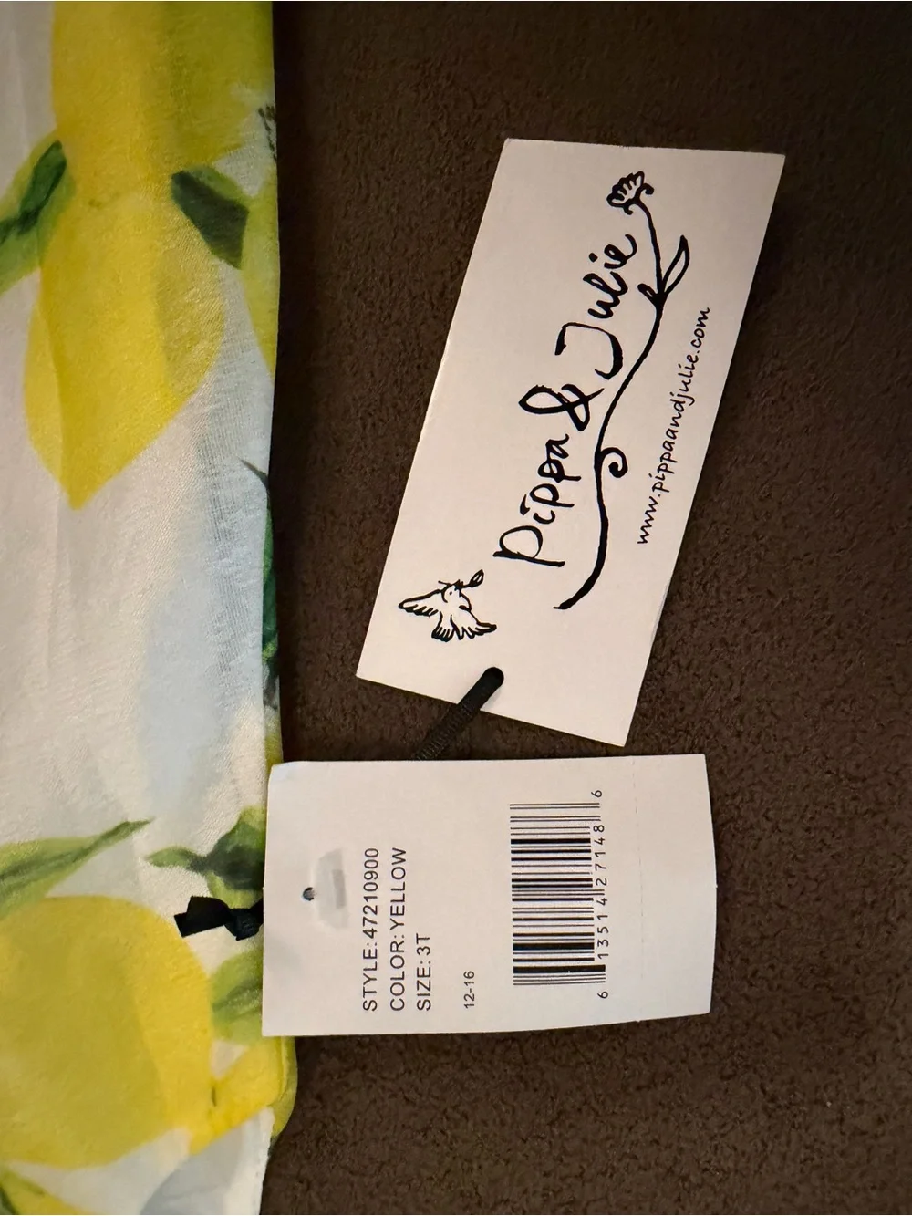 Pippa & Julie White Dress with Yellow Lemon Print